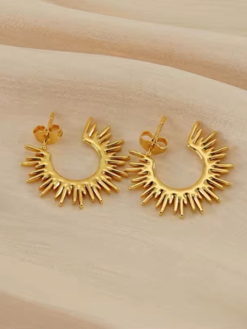 Sunburst 18K Gold Plated Stainless Steel Earrings - Picture 2 of 6